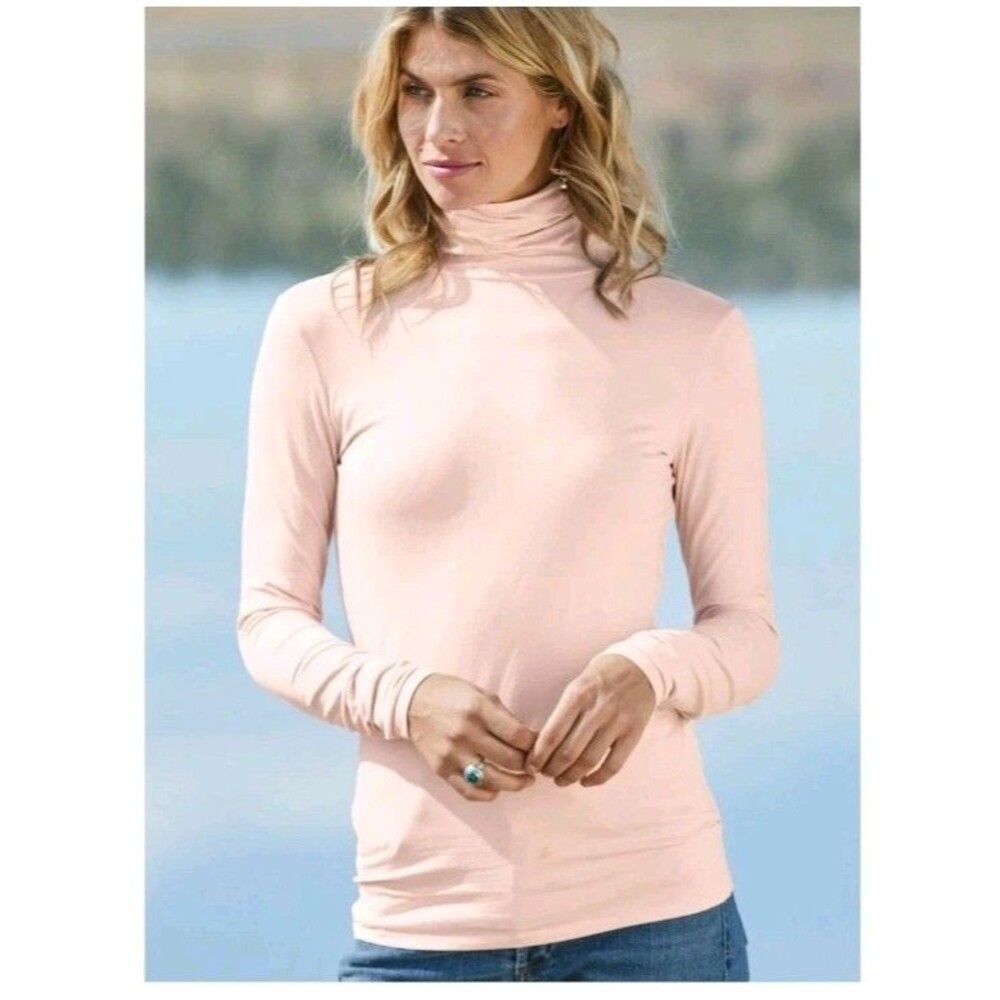 Peruvian Connection Shirt Size S  Turtleneck Pima Cotton Stretch Pink Preppy